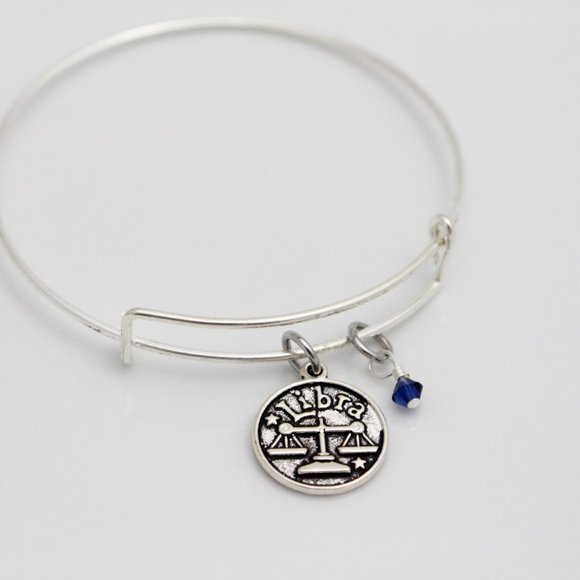 September Libra Adjustable Charm Bangle - Handmade Zodiac Bracelet - Picture 8 of 12